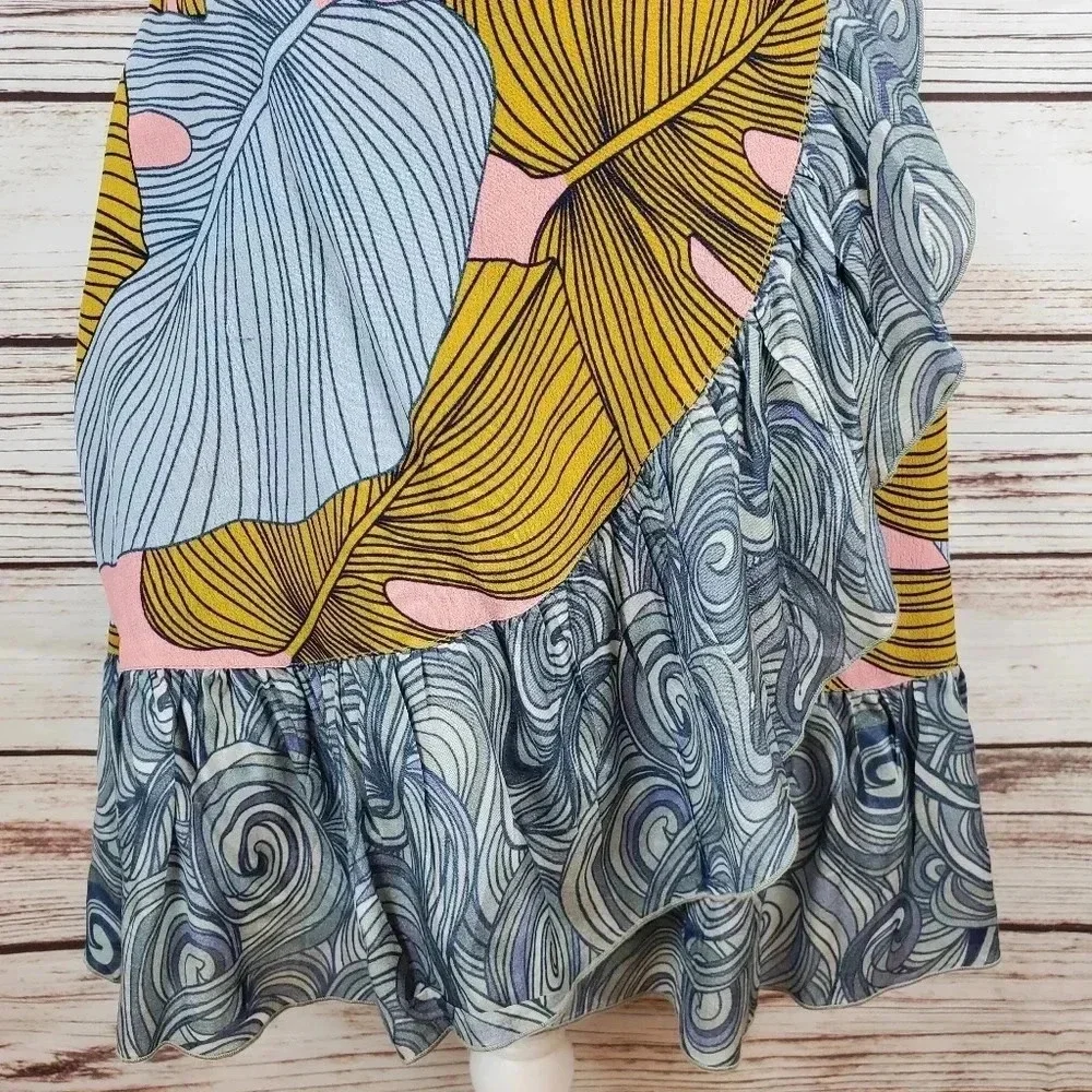 NWT Bl^nk Bl-nk Anthropologie Womens XS Samantha Palm Swirl Wrap Skirt Ruffle